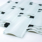 Super White Waves Mosaic Tile with Black Arched Over Size Glass Wall Tile for Kitchen, Accent Wall and Bathroom Backsplash